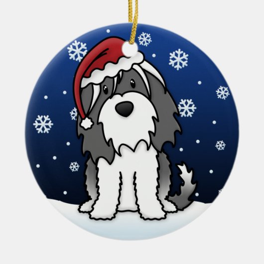 Kawaii-Cartoon Tibetischer Terrier Weihnachten Keramik Ornament (Vorne)