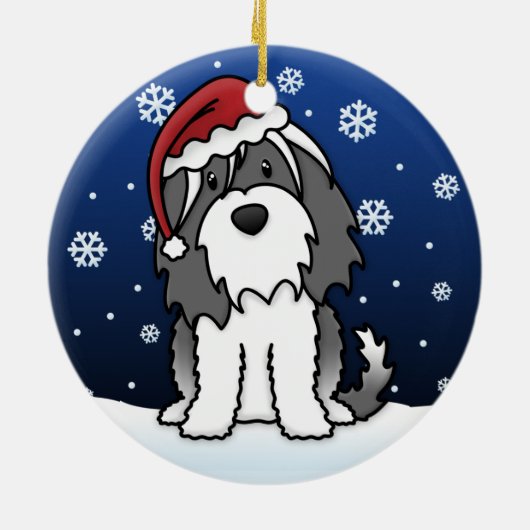 Kawaii-Cartoon Tibetischer Terrier Weihnachten Keramik Ornament (Hinten)