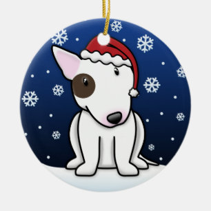 Kawaii Cartoon-weißes Stier-Terrier-Weihnachten Keramikornament