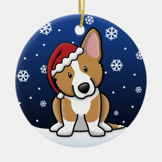 Kawaii Cartoon-Wolljacken-Walisercorgi-Weihnachten Keramikornament (Vorne)