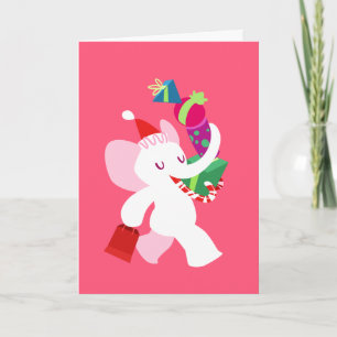 Kawaii Cartoon X-mas White Elephant Feiertagskarte
