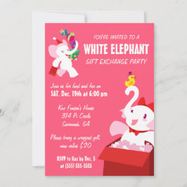 Kawaii Cartoon X-mas White Elephant Party Einladung