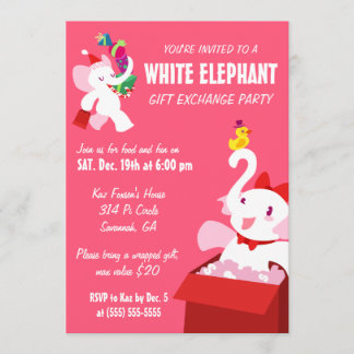 Kawaii Cartoon X-mas White Elephant Party Einladung