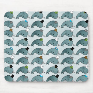 Kawaii CartoonGrunge Narwhals mit Hüten Mousepad