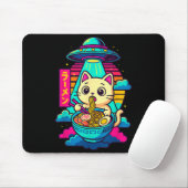 Kawaii Cat Alien Ufo Ramen Graphic Tee Funny Japan Mousepad (Mit Mouse)