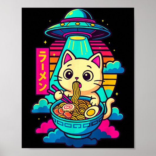 Kawaii Cat Alien Ufo Ramen Graphic Tee Funny Japan Poster (Vorne)