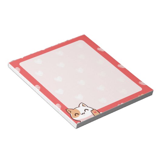 Kawaii Cat and Hearts Notepad Notizblock (angewinkelt)