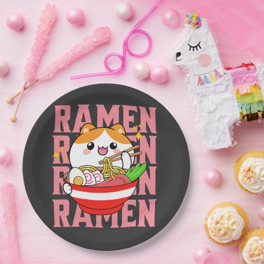 Kawaii Cat aß Ramen Pappteller (Party)