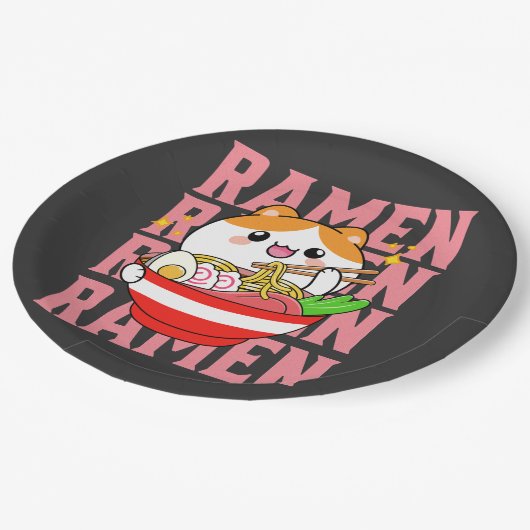 Kawaii Cat aß Ramen Pappteller (Schrägansicht)