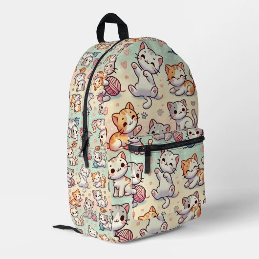 Kawaii Cat Backpack - Niedliches Cartoon Kitty Pat Bedruckter Rucksack (Rückseitige Ecke links)