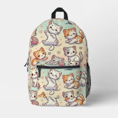 Kawaii Cat Backpack - Niedliches Cartoon Kitty Pat Bedruckter Rucksack (Vorderseite)