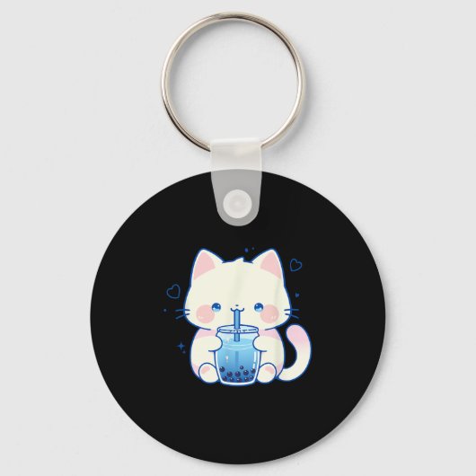 Kawaii Cat Boba Japanese Cute Aesthetic Anime Girl Schlüsselanhänger (Vorderseite)