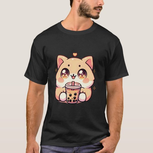 Kawaii Cat Bubble Tea Boba Tea Anime Neko 1 T-Shirt (Vorderseite)