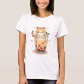 Kawaii Cat Bubble Tea Pastel T-Shirt (Vorderseite)