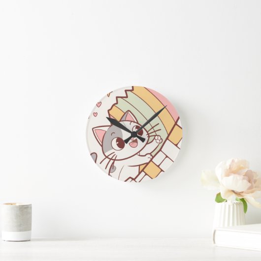 Kawaii Cat Bursting Wall clock cute  Runde Wanduhr (Zuhause)