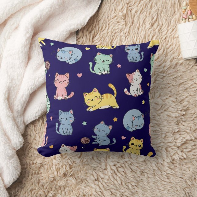 Kawaii Cat Cartoon Pattern Pillow Kissen (Decke)