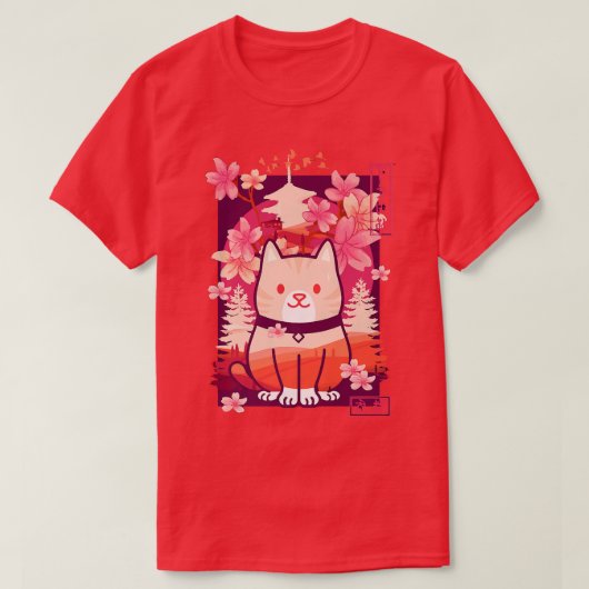 Kawaii Cat Cherry Blossom Anime Kitten Sakura T-Shirt (Design vorne)