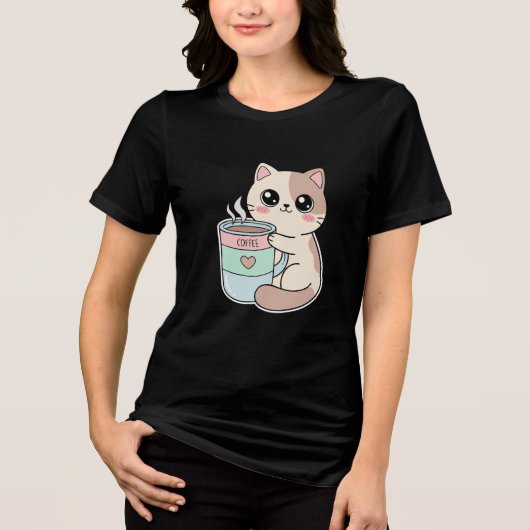 Kawaii Cat Coffee First Tri-Blend Shirt (Vorderseite)