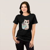 Kawaii Cat Coffee First Tri-Blend Shirt (Vorderseite voll)