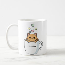 Kawaii Cat & Coffee Hearts Illustration Kaffeetasse