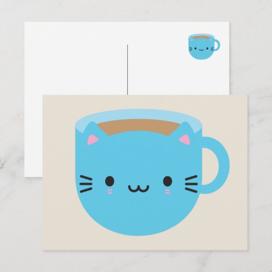 Kawaii Cat Cup of Tea Postkarte (Vorne/Hinten)