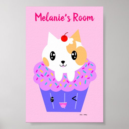 Kawaii Cat Cupcake Zeichnend individuell Poster (Vorne)