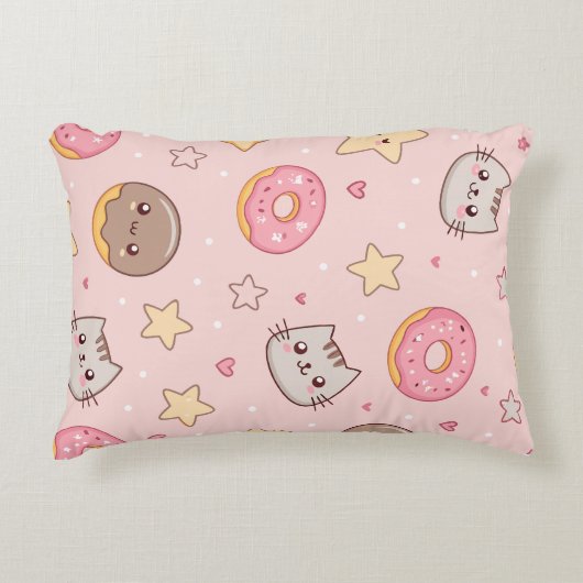 Kawaii Cat, Donut und Star Pattern Dekokissen (Vorderseite)