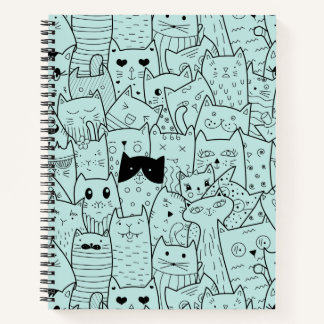 Kawaii Cat Doodles Pattern Notizblock