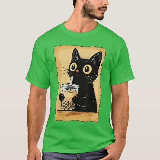 Kawaii Cat Driking Bubbleea Cute Anime Kitty Slice T-Shirt (Vorderseite)
