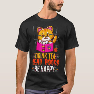 Kawaii Cat Drink Tee Lesen Bücher glückliches Buch