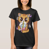 Kawaii Cat Drinking Boba Tea T-Shirt (Vorderseite)