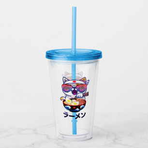 Kawaii Cat Eating Ramen - Niedliche japanische Nud Acryltrinkbecher