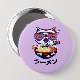 Kawaii Cat Eating Ramen - Niedliche japanische Nud Button