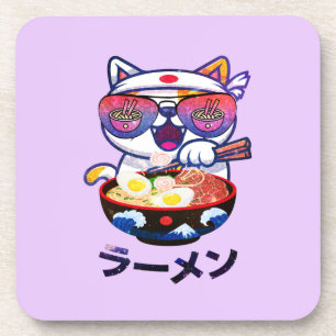 Kawaii Cat Eating Ramen - Niedliche japanische Nud Getränkeuntersetzer