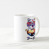 Kawaii Cat Eating Ramen - Niedliche japanische Nud Kaffeetasse (VorderseiteRechts)
