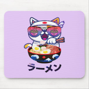 Kawaii Cat Eating Ramen - Niedliche japanische Nud Mousepad