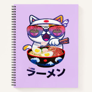 Kawaii Cat Eating Ramen - Niedliche japanische Nud Notizblock