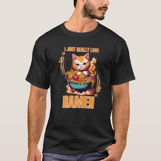 Kawaii Cat Eating Ramen Noodle I gerade wirklich L T-Shirt (Vorderseite)