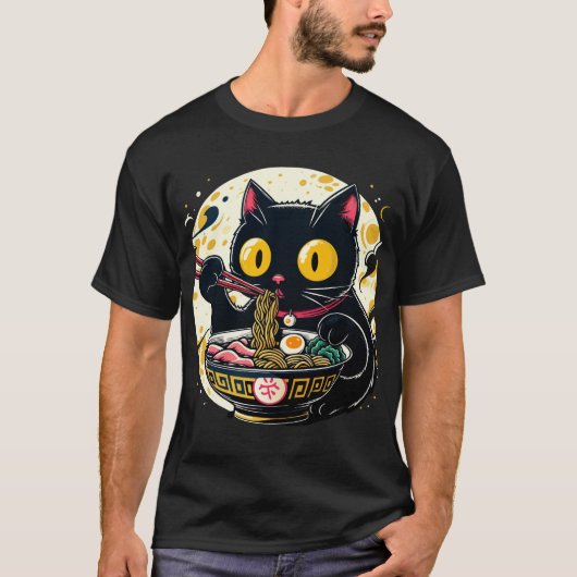 Kawaii Cat Eating Ramen Noodles Anime Gif Teens T-Shirt (Vorderseite)