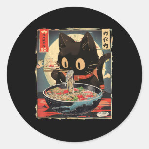 Kawaii Cat Eating Ramen Noodles Anime Gift Girls T Runder Aufkleber