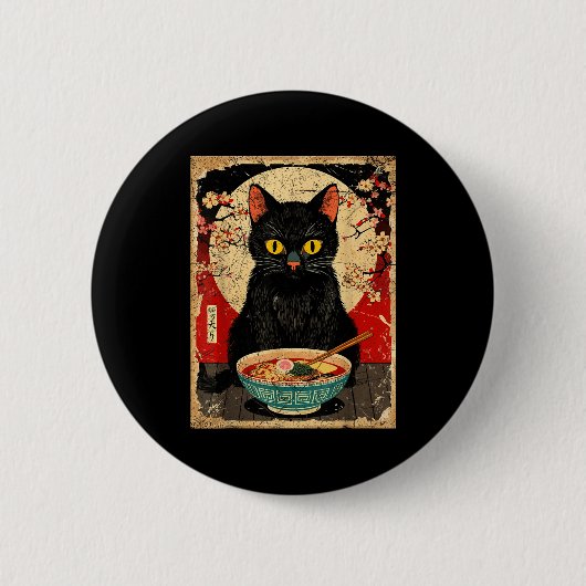 Kawaii Cat Eating Ramen Noodles Funny Anime Gift G Button (Vorderseite)