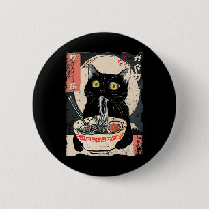 Kawaii Cat Eating Ramen Noodles Funny Anime Gift G Button