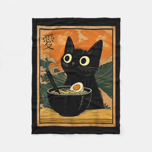 Kawaii Cat Eating Ramen Noodles Funny Anime Gift G Fleecedecke (Vorderseite)