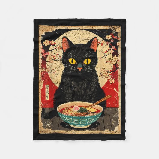 Kawaii Cat Eating Ramen Noodles Funny Anime Gift G Fleecedecke (Vorderseite)