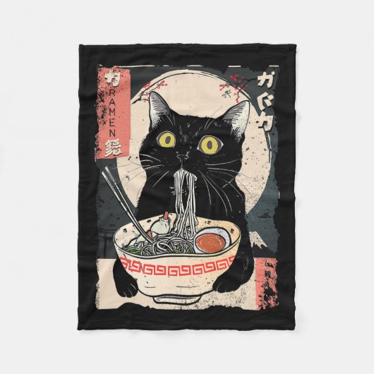 Kawaii Cat Eating Ramen Noodles Funny Anime Gift G Fleecedecke (Vorderseite)