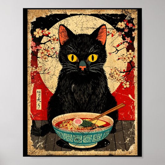 Kawaii Cat Eating Ramen Noodles Funny Anime Gift G Poster (Vorne)