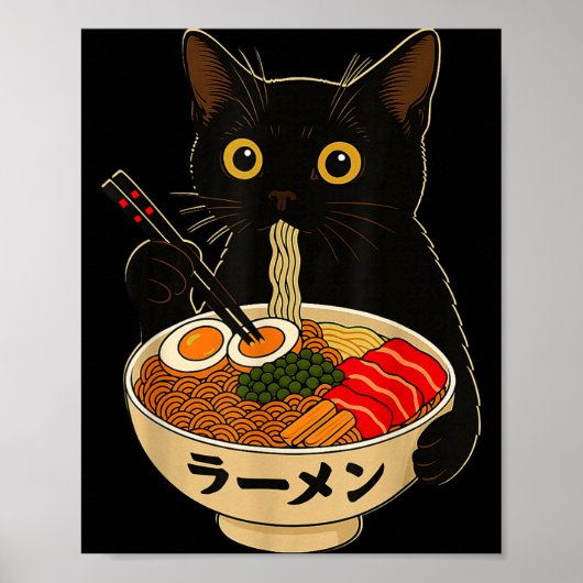 Kawaii Cat Eating Ramen Noodles Funny Anime Gift G Poster (Vorne)