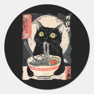 Kawaii Cat Eating Ramen Noodles Funny Anime Gift G Runder Aufkleber