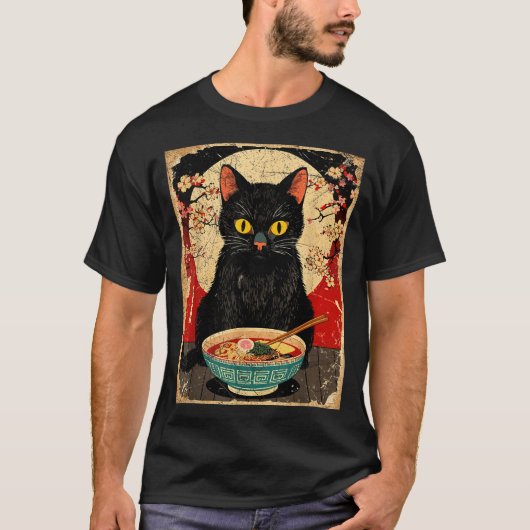 Kawaii Cat Eating Ramen Noodles Funny Anime Gift G T-Shirt (Vorderseite)