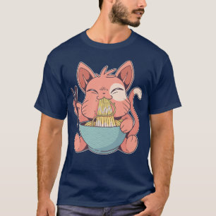 Kawaii Cat Eating Ramen Noodles Japanisch Food Lie T-Shirt